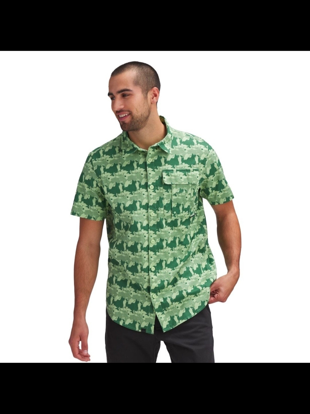 Stoic Men's Green Short-Sleeve Camouflage Print Button-Down Shirt , Size Medium